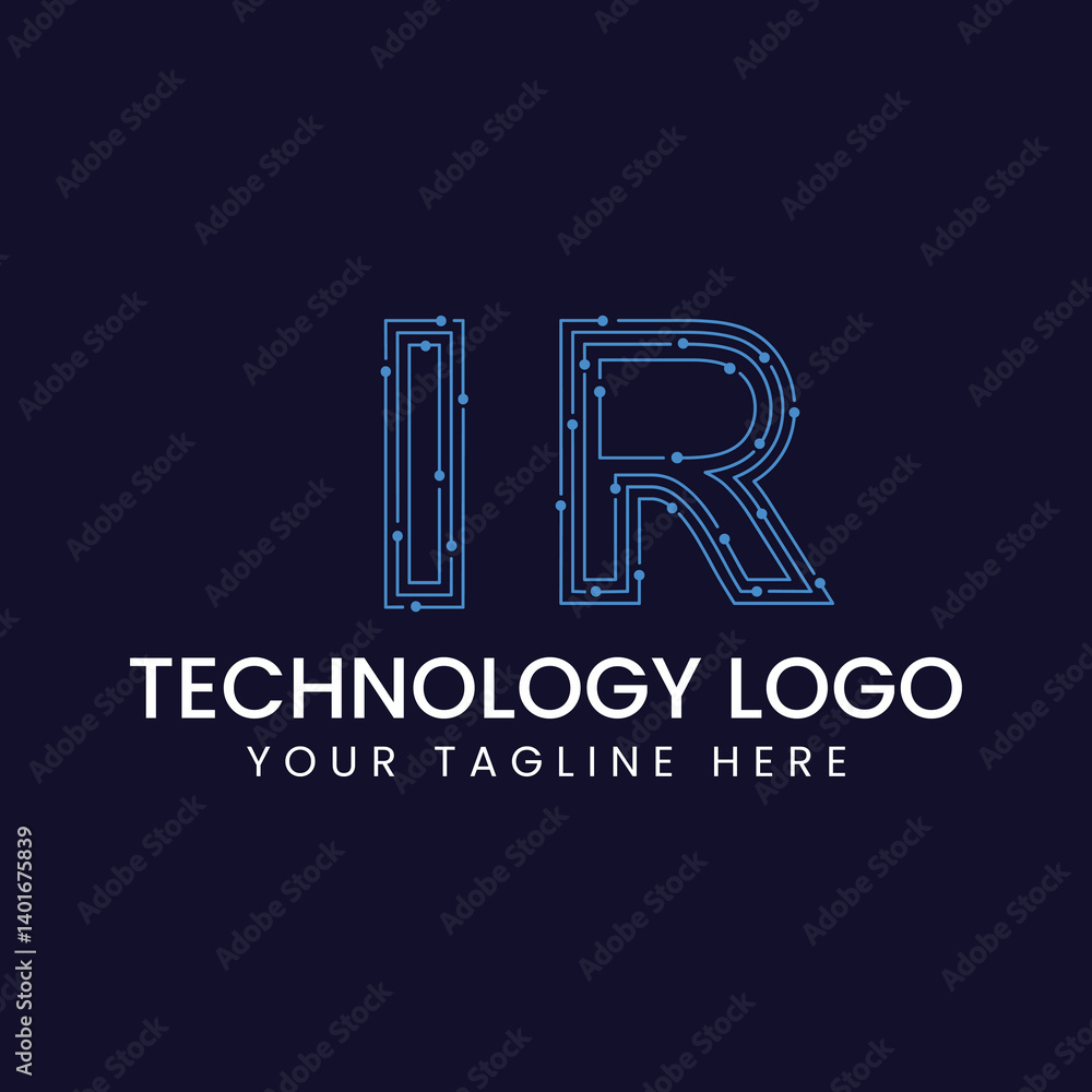 Obraz premium Technology Outline Font - Letter with Dots and Lines