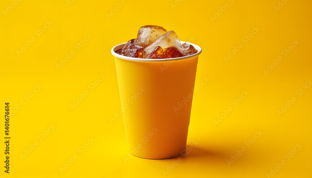 ice coffee to go. paper cup with coffee on a yellow background ice coffee to go. paper cup with coffee on a yellow background