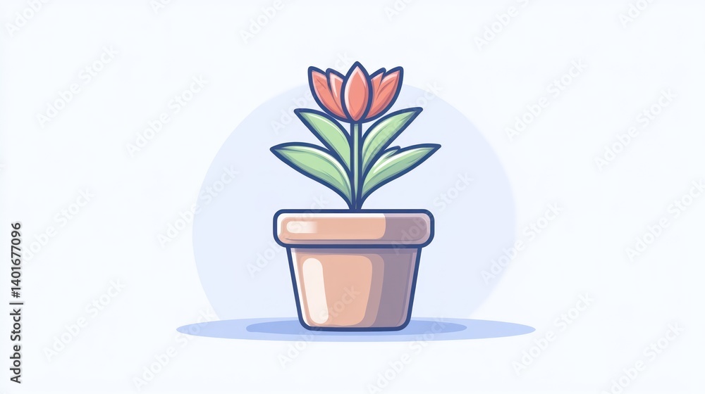 Potted Plant with Vibrant Flower and Green Leaves Ideal for Home Decor Botanical Illustration Potted Plant with Vibrant Flower and Green Leaves Ideal for Home Decor Botanical Illustration