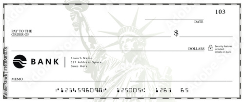 Bank check, vector blank money cheque, checkbook template with guilloche pattern and fields. Currency payment coupon, money check background