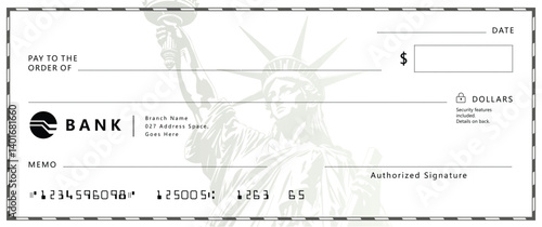 Bank check, vector blank money cheque, checkbook template with guilloche pattern and fields. Currency payment coupon, money check background