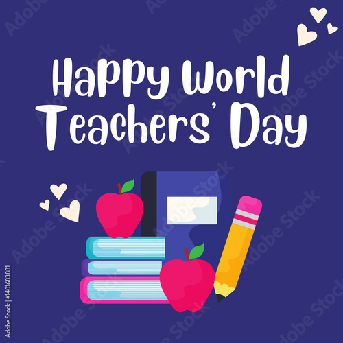 Happy World Teachers' Day concept vector illustration background, Happy Teacher's Day Text, World Teacher's Day card