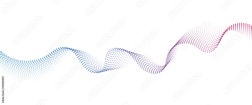 Flowing Dot Wave halftone gradient pattern on transparent background