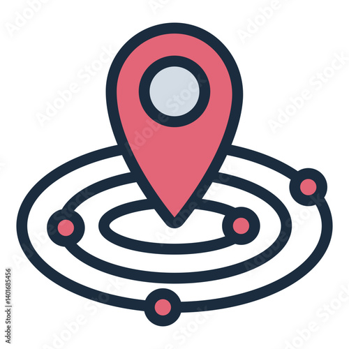 Nearby places filled line icon showing surrounding areas