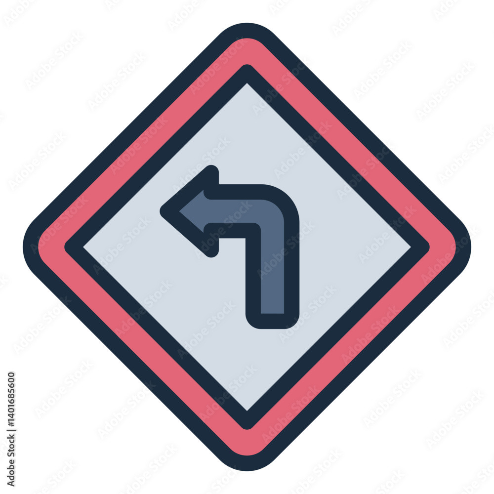 Turn Left filled line icon indicating a left turn direction Turn Left filled line icon indicating a left turn direction