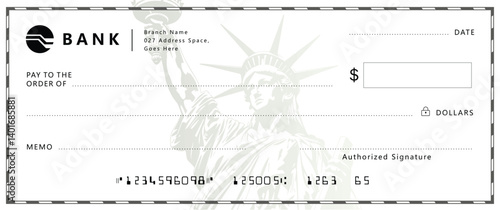 Bank check, vector blank money cheque, checkbook template with guilloche pattern and fields. Currency payment coupon, money check background