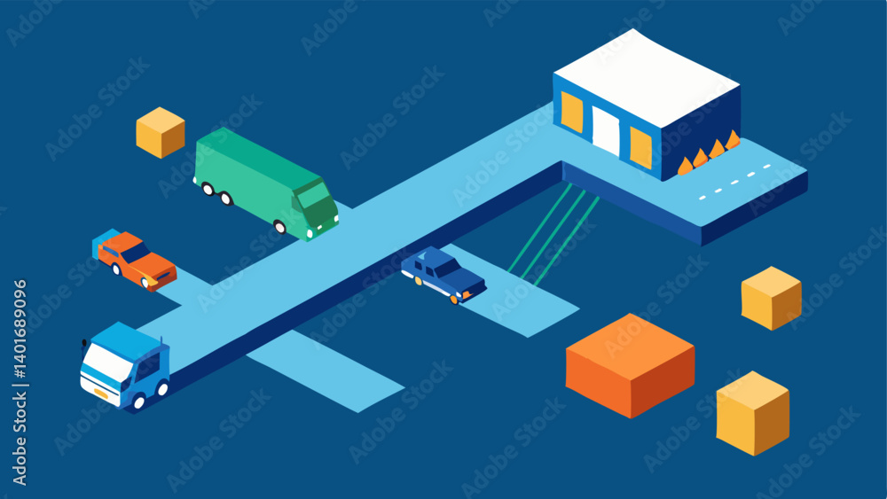 CrossDocking Operations An aerial view of a crossdocking facility with trucks unloading and loading goods quickly monitored by AI systems optimizing the time spent at each dock.