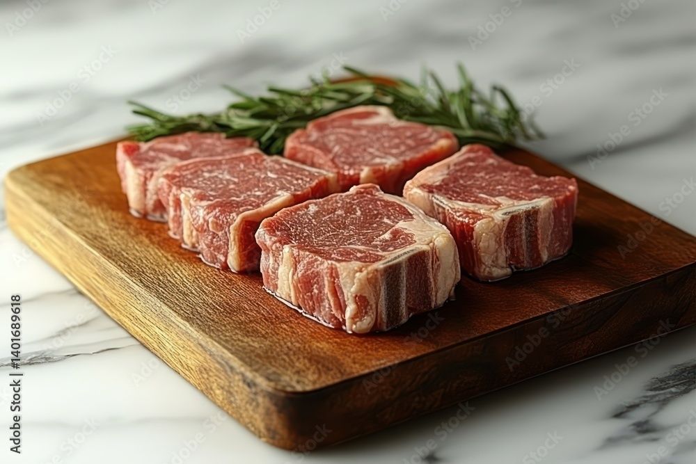 Fresh Raw Pork Chops on Wooden Board in Natural Light Fresh Raw Pork Chops on Wooden Board in Natural Light
