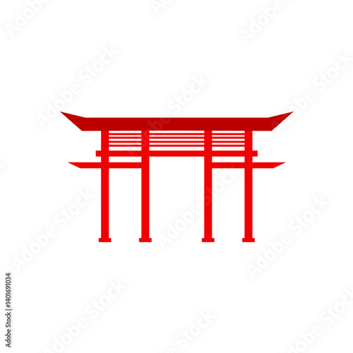 Red chinese gates building design. Vector illustration 