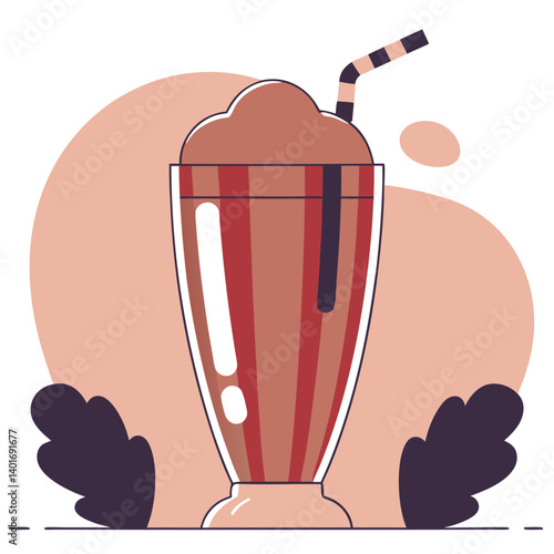 Chocolate Protein Shake in Decorated Glass with Straw  