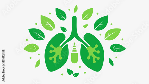 Respiratory Resilience A pair of healthy lungs surrounded by green leaves and fresh air symbols representing respiratory health as essential for immune defense.