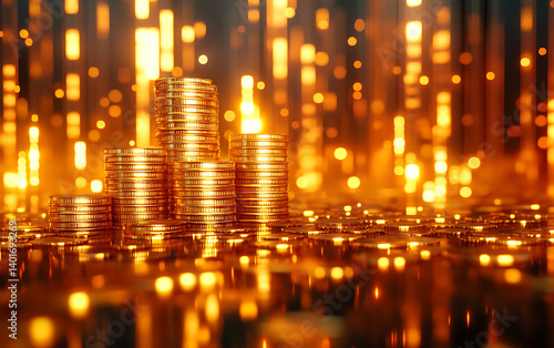 Golden Coin Stacks: A Luxurious, Glowing Wealth Image