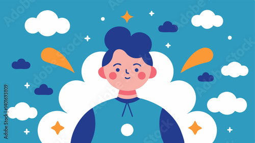 Affirmation Cloud A character surrounded by clouds filled with positive affirmations like I am enough and Every setback is a setup for a comeback illustrating selfencouragement.