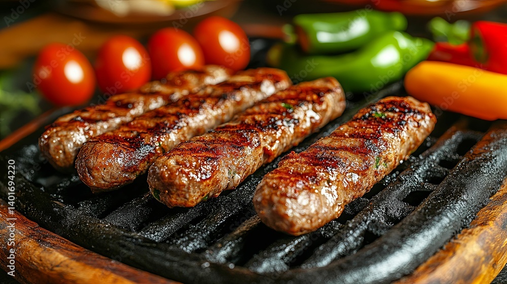 Delicious grilled lula kebab skewers on a hot grill. Delicious grilled lula kebab skewers on a hot grill.