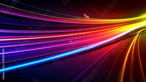 Radiant streaks of vibrant light converge in a dynamic display of motion, creating a mesmerizing abstract view
