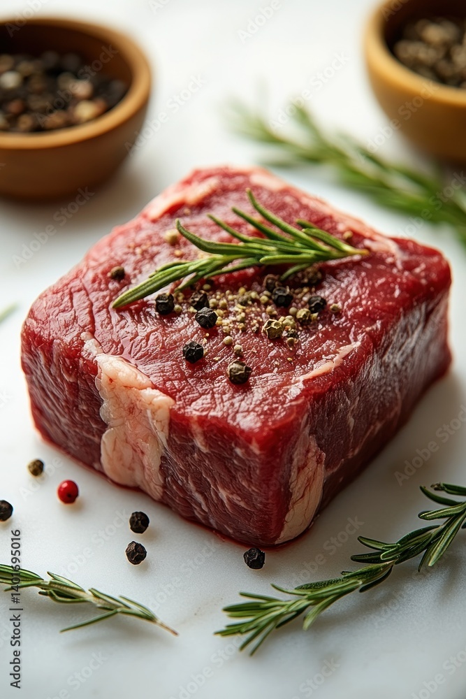 raw duck steak with herbs and spices on a white background raw duck steak with herbs and spices on a white background