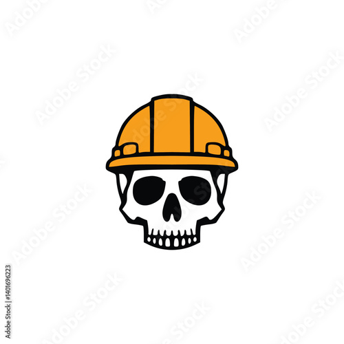 Skull with Construction Helmet Icon – Safety and Danger Symbol