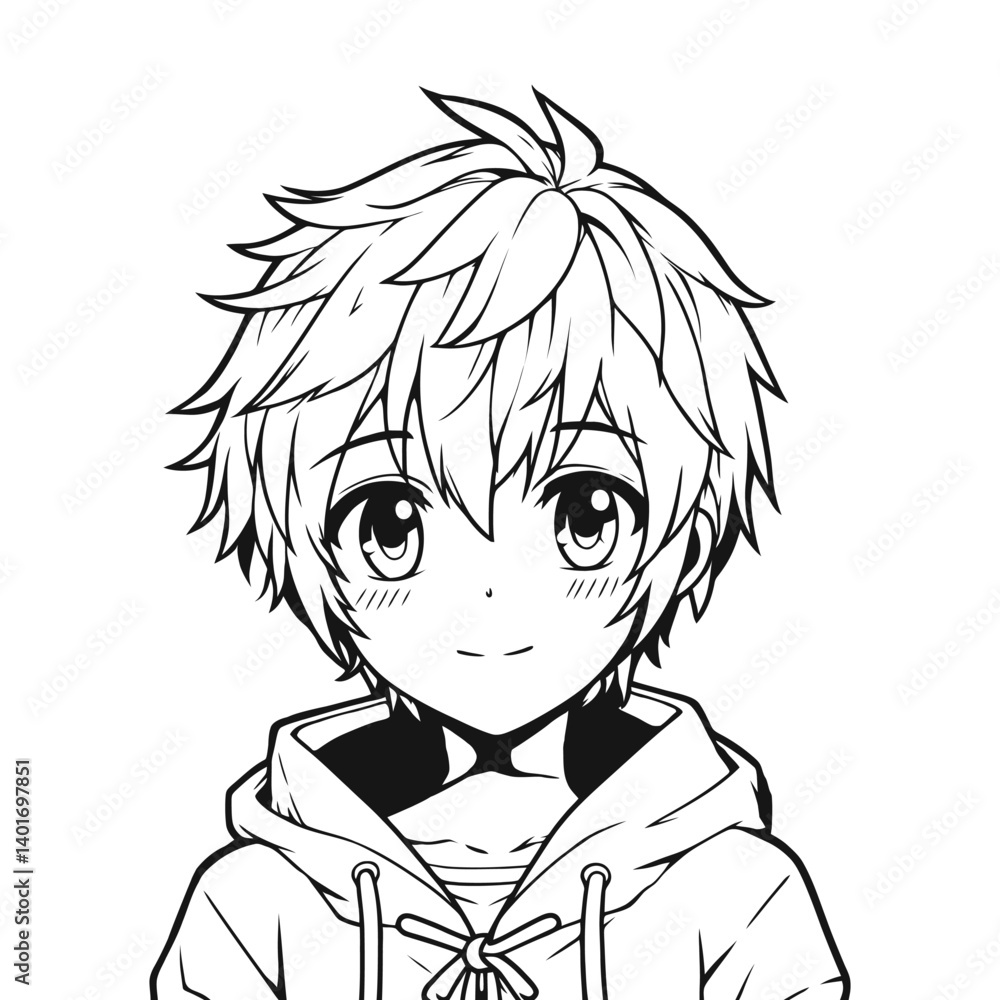 Handsome cool Boy , Manga Style Coloring Page Handsome cool Boy , Manga Style Coloring Page
