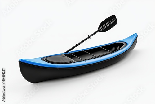 Black and Light Blue Kayak with Paddle on White Background