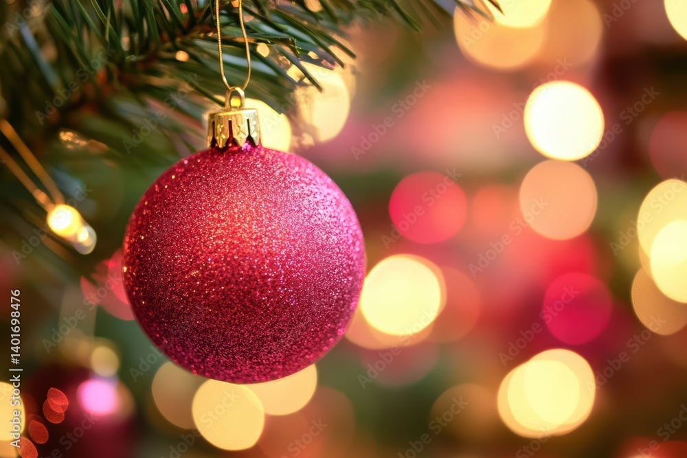 Fototapeta premium A red ornament beautifully adorns a Christmas tree, highlighting festive cheer and holiday spirit.