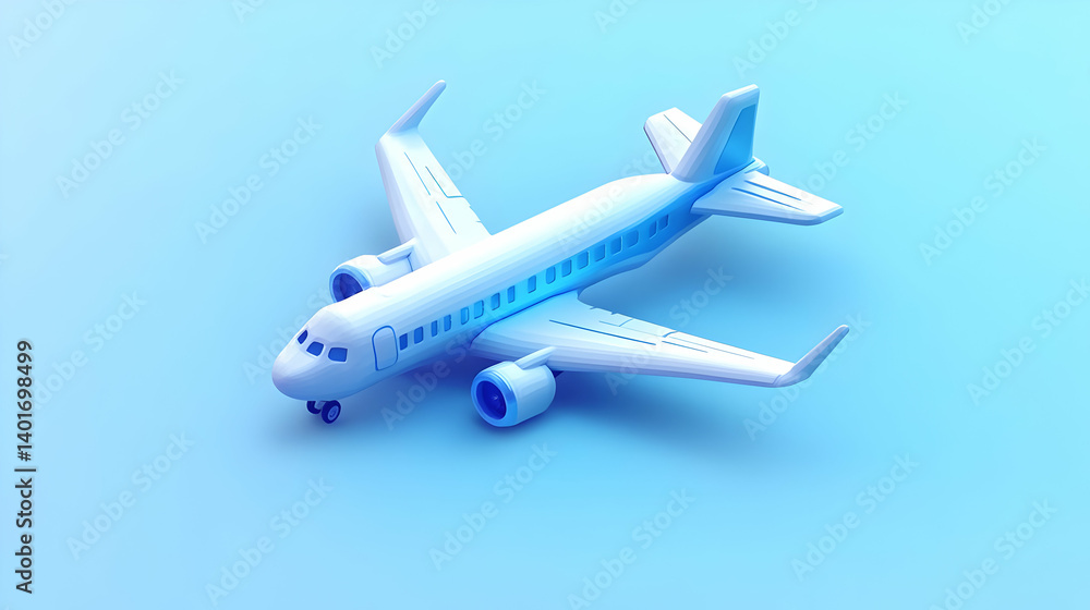 Isometric Low Poly Style Airplane Aircraft on Blue Gradient Background Travel and Transportation Isometric Low Poly Style Airplane Aircraft on Blue Gradient Background Travel and Transportation