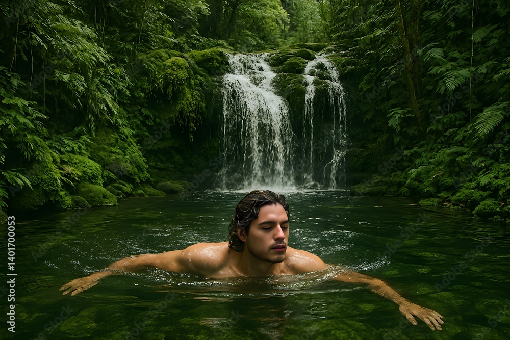 Fototapeta premium man in the waterfall
