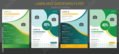 Flyer design template for lawn and gardening services .Freshly rolled artificial grass placed on lush green lawn. Lawn and Garden Care Flyer Design for your garden care,