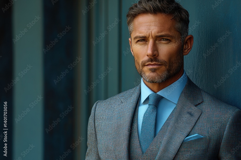 Stylish young man in tailored suit with glasses posing confidently in studio portrait Stylish young man in tailored suit with glasses posing confidently in studio portrait