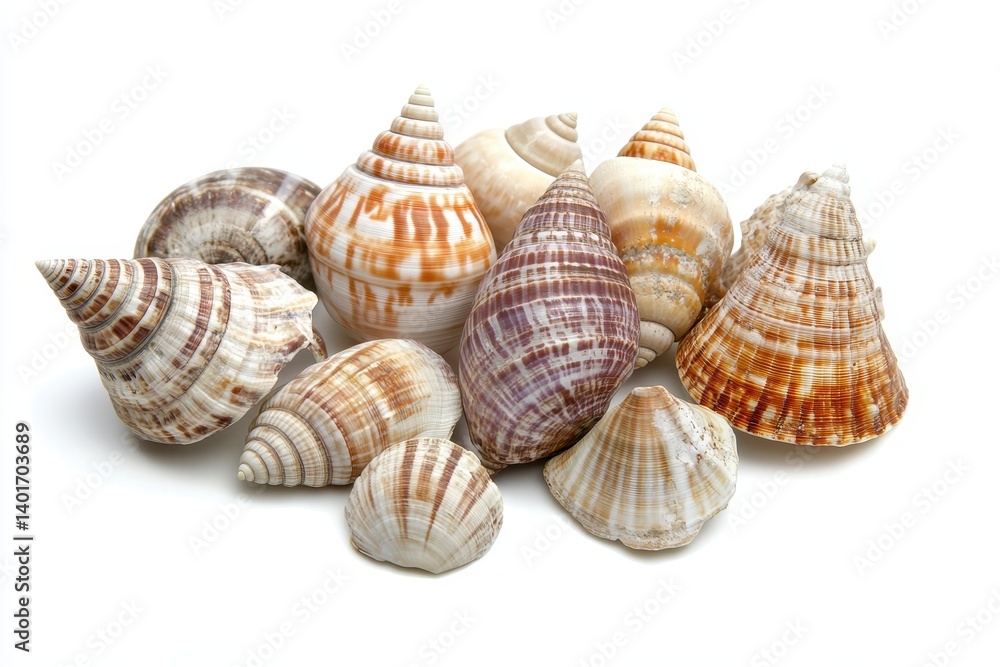 Assorted Seashells Against White Background Assorted Seashells Against White Background