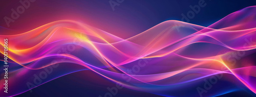 Neon, light and glow pattern or waves for background or banner, wallpaper or screen saver. Purple, color and vaporwave or texture for connection, digital smoke and graphic design for technology.