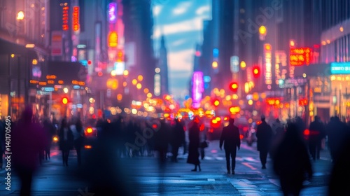 Wallpaper Mural Busy city street at dusk with blurred pedestrians and vibrant lights Torontodigital.ca