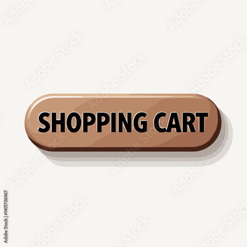 shop cart button with text  shopping cart icon in brown on white background