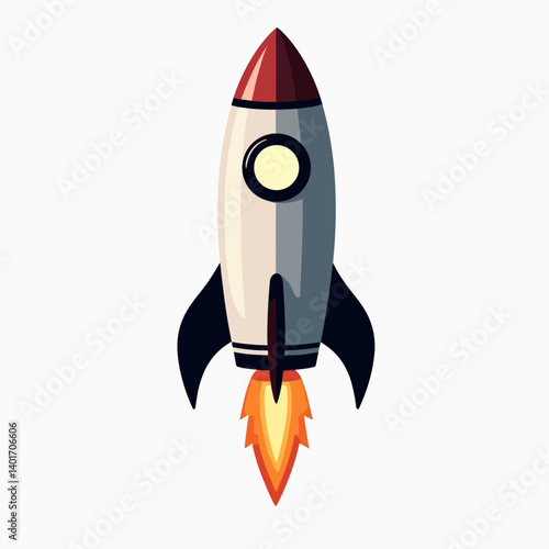 vibrant rocket launch illustration with red and yellow flames