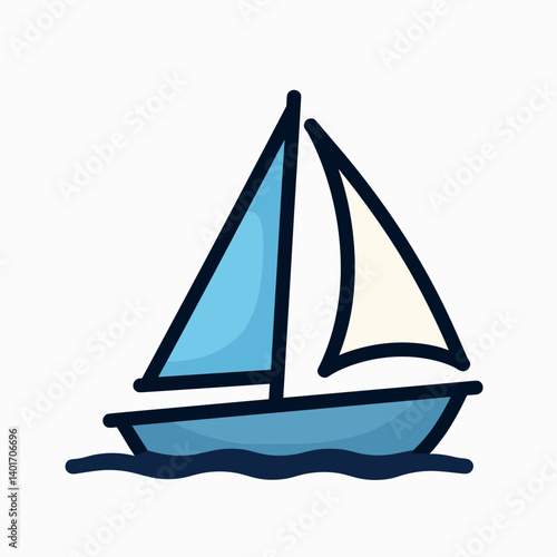 cartoon sailboat on blue water with white sails