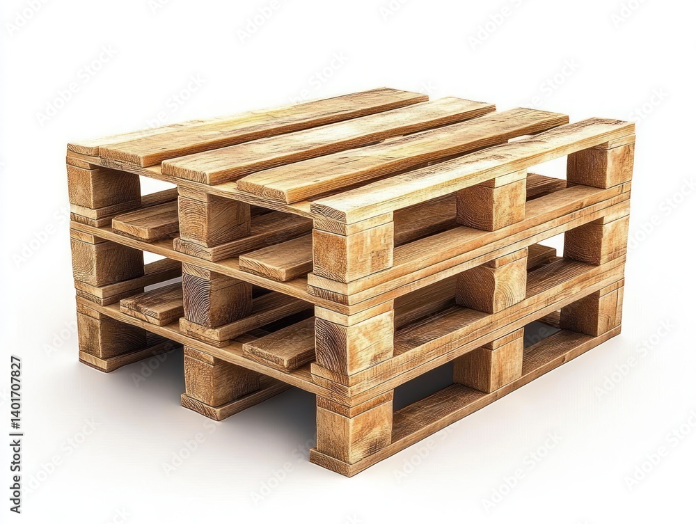 Stacked wooden pallets for shipping and storage on white background Stacked wooden pallets for shipping and storage on white background
