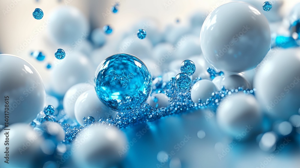 A vibrant display of translucent blue and white spheres in a dynamic, fluid arrangement. A vibrant display of translucent blue and white spheres in a dynamic, fluid arrangement.
