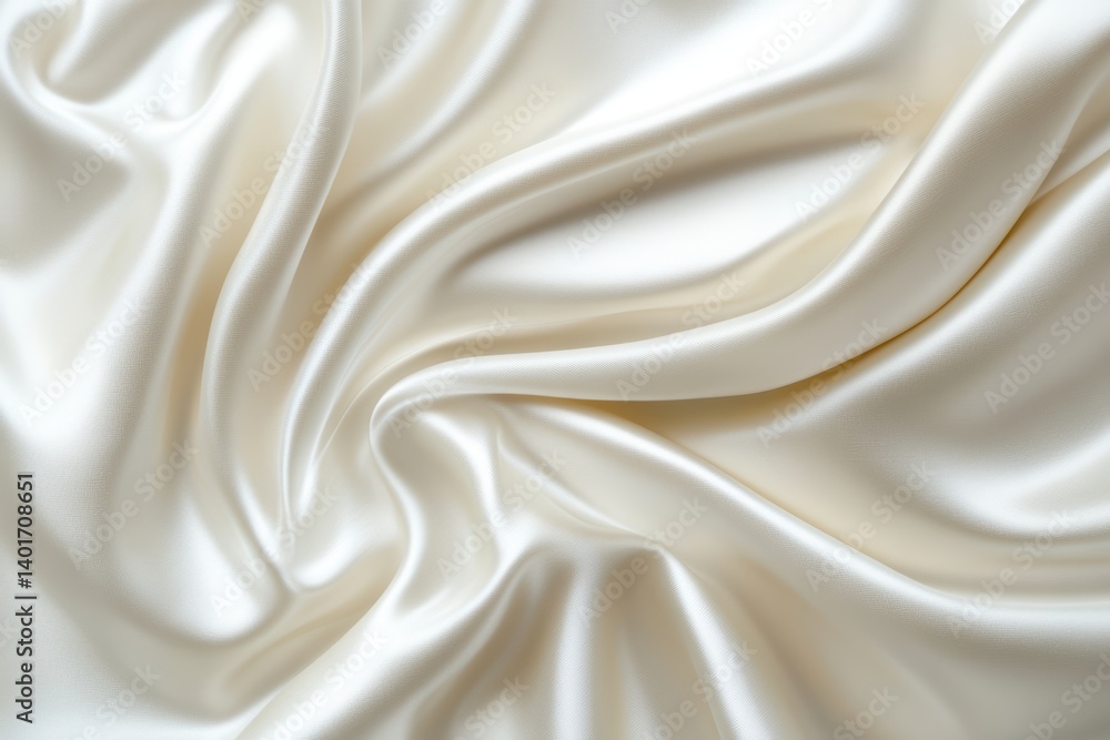 A detailed close-up of white silk fabric showcasing numerous intricate folds.