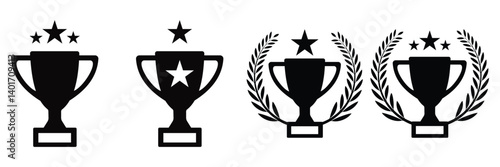 Set of Trophy cup icon set, trophy cup award in flat style. Vector illustration  