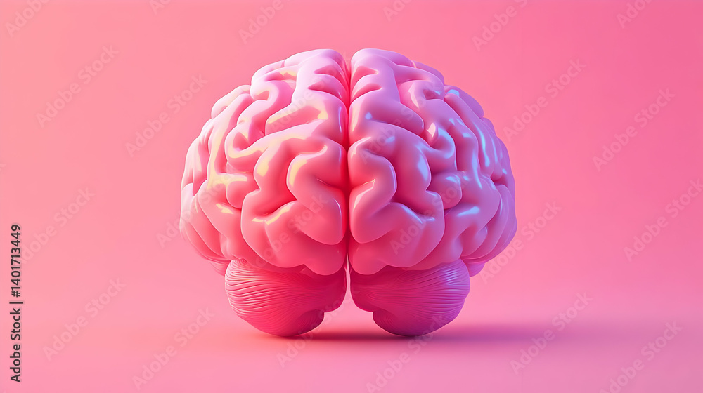 Pink Colored Anatomical Brain Model on Pink Background with Pixelated Appearance Representing Human Intelligence Pink Colored Anatomical Brain Model on Pink Background with Pixelated Appearance Representing Human Intelligence