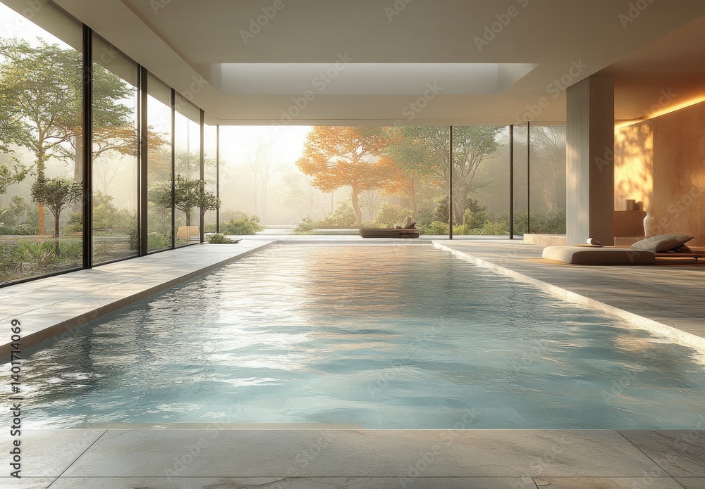 Fototapeta premium Luxury Indoor Swimming Pool with Natural Lighting and Minimalist Design