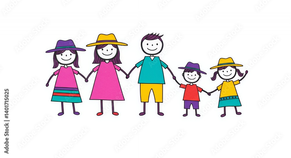 Colourful Stick Figure Family at a Cultural Festival Colourful Stick Figure Family at a Cultural Festival
