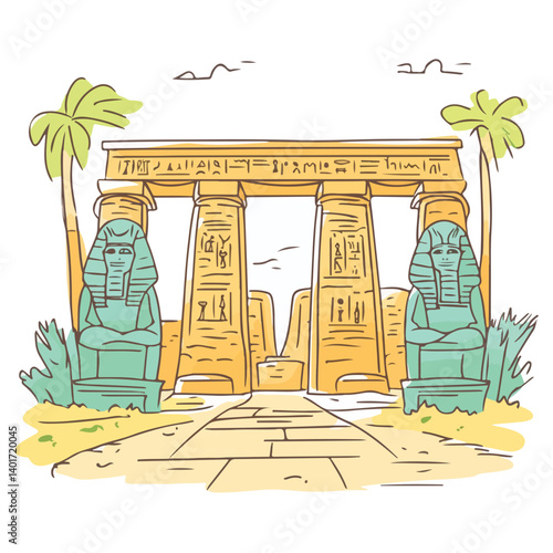 The Karnak Temple Complex - Luxor, Egypt - Stock Illustration