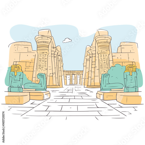 The Karnak Temple Complex - Luxor, Egypt - Stock Illustration