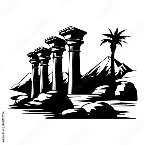The Karnak Temple Complex - Luxor, Egypt - Stock Illustration