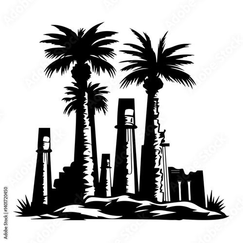 The Karnak Temple Complex - Luxor, Egypt - Stock Illustration