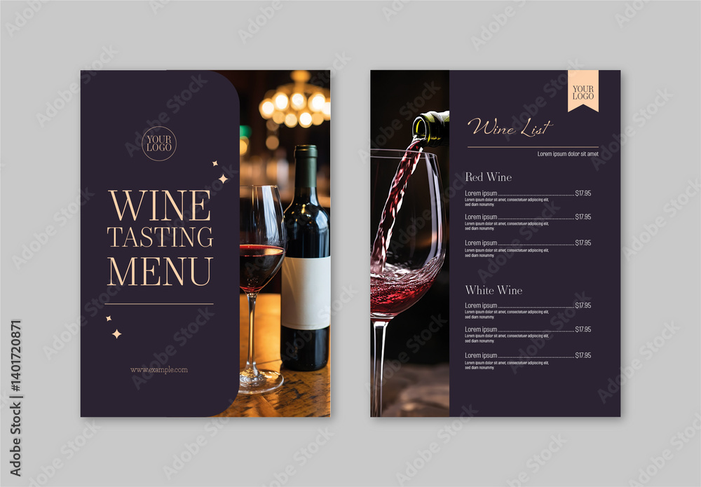 Purple And Gold Dark Elegant Wine Tasting Menu Layout Stock Template ...