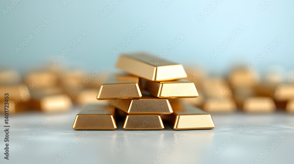 Closeup of Stacked Gold Bars on Light Background Closeup of Stacked Gold Bars on Light Background