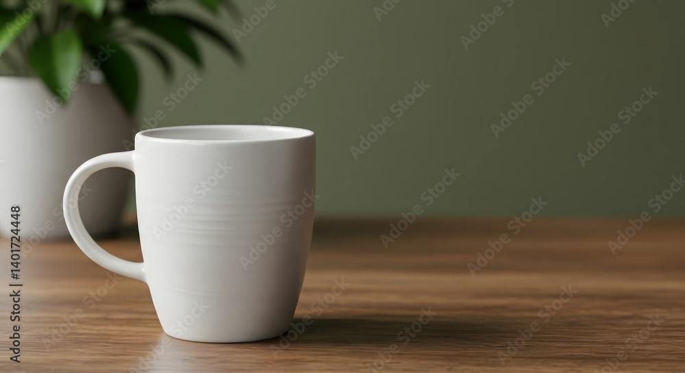 Obraz premium White Mug on Wooden Table.
