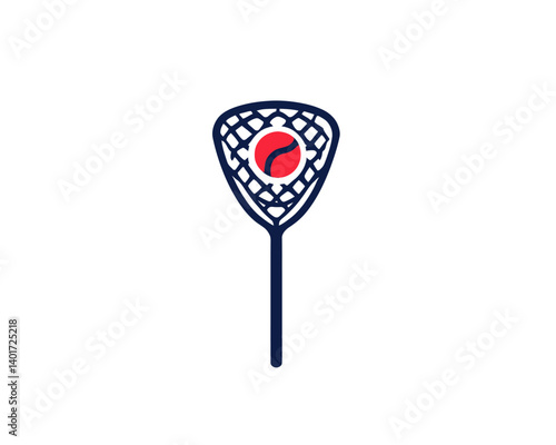 Modern flat emoticon representing Lacrosse, featuring an isolated illustration of a Lacrosse Stick and Ball, symbolizing the sport of Lacrosse