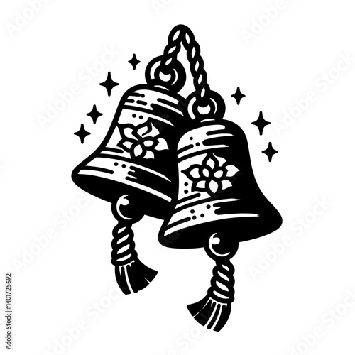 Decorative lucky japanese Suzu Bells used at Shinto shrines to bring good luck and drive away evil